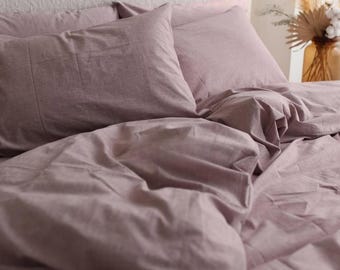 Dusty Rose Boiled Cotton Bedding Set – Natural Cotton Duvet Cover Set & Pillowcases – Twin, Double, Full, Queen, King, Custom Size