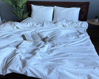 White Boiled Cotton Bedding Set – Organic Crinkle Texture