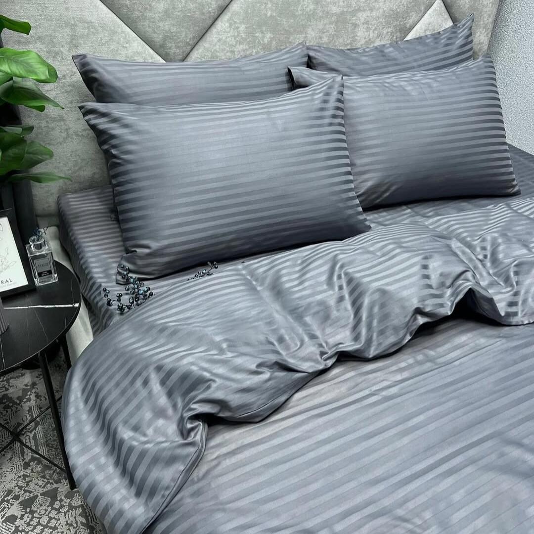 Gray Striped Cotton Sateen Duvet Cover Set Duvet Cover Fitted Sheet 