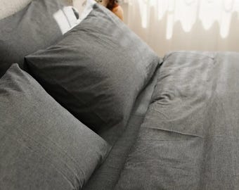 Grey | Graphite Boiled Cotton Bedding Set – Natural Cotton Duvet Cover Set & Pillowcases – Twin, Double, Full, Queen, King, Custom Size