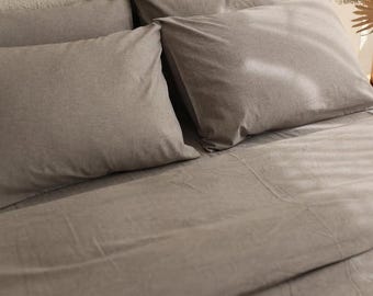Light Gray Boiled Cotton Bedding Set – Natural Cotton Duvet Cover Set & Pillowcases – Twin, Double, Full, Queen, King, Custom Size