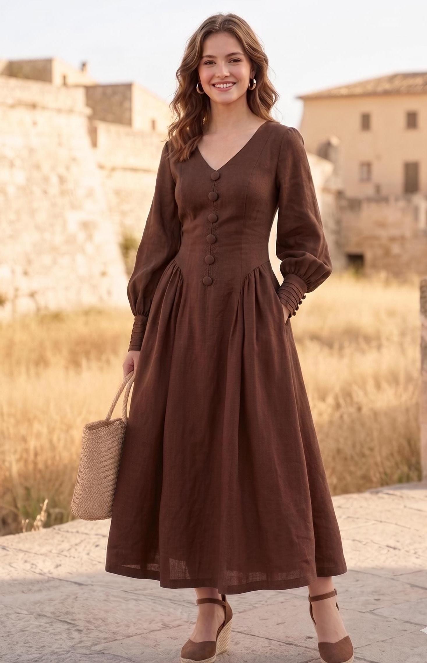 chocolate brown modest dress Satin Maxi Dress