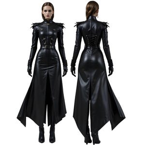 Womens Gothic Leather Trench Coat Steampunk Vampire Long Jacket Black Winter Overcoat Halloween Costume Handmade Long Coat
