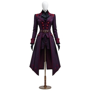 Gothic Victorian Tailcoat Jacket for Women | Vampire Cosplay Costume | Purple Steampunk Cotton Court Coat | Gothic Festival Outfit