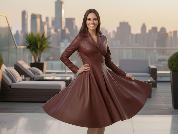 Women’s Leather Cozy Frock Dress |Handmade Sheepskin Leather Jacket | Vintage Warm Winter Leather Coat |Gift For Her