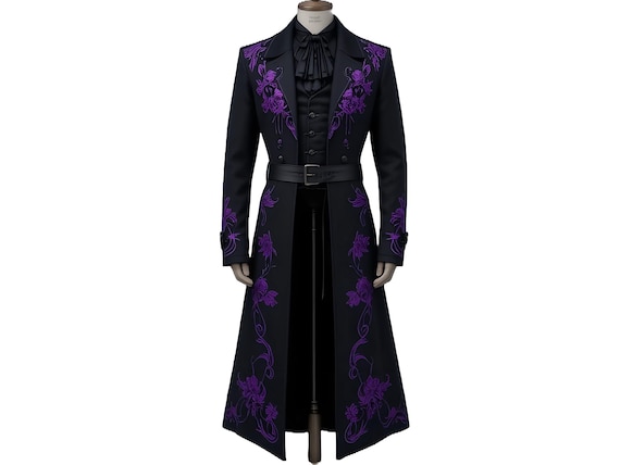 Men's Gothic Tailcoat | Victorian Vampire Embroidered Cotton Coat