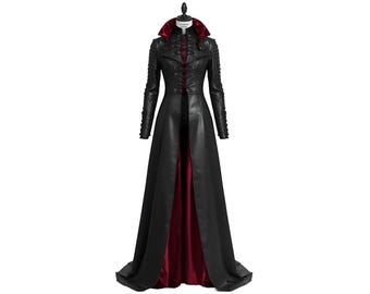 Genuine Leather Gothic Long Coat: Victorian Vampire Steampunk Cosplay