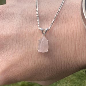 Rose Quartz Necklace – Sterling Silver Pear Cut Pendant | Crystal Jewelry for Love & Positive Energy
