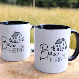 Bauherren Tasse mit Jahreszahl, Geschenk Set, Geschenk Richtfest, Personalisierbar, Becher, Bauherr 2025, Geschenkidee Hausbau, Bauherrinnen