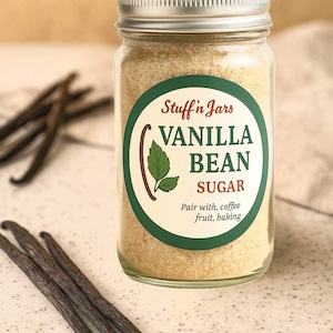 Vanilla Bean Sugar – Gourmet Flavored Sugar for Baking, Coffee & Tea – 4oz Mason Jar – Small Batch Artisan Sugar