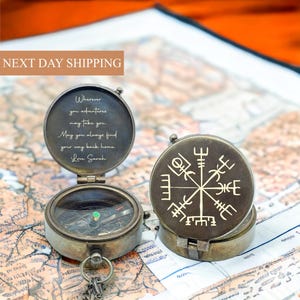 Viking Nordic Compass, Anniversary Gift Men Viking Mythology Vegvisir Engraved Compass,Norse Mythology Compass,Copper Compass Christmas gift