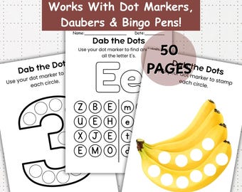Arkusze ćwiczeń „Dab the Dots”: 50-stronicowa książka z zadaniami do markerów kropkowych (plik PDF do pobrania w formacie A4)
