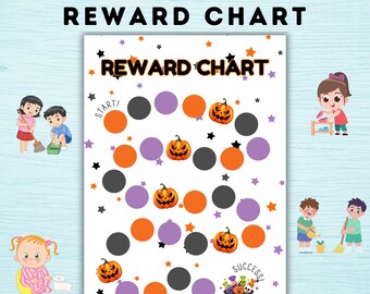 Reward Chart Printable, Halloween Reward Chart for Kids, Behavior Chart, Goal Tracker Template, Editable Reward Chart