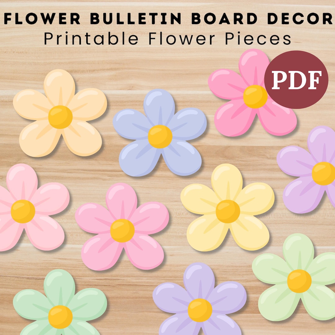 Flower Bulletin Board Decor Printable, Spring Flower Cutouts Classroom ...