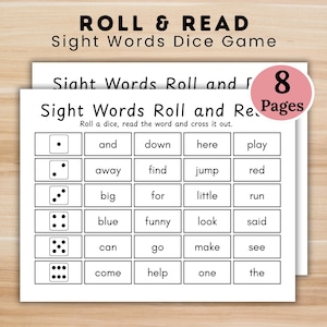 Peut inclure: Un jeu de dés de mots fréquents imprimable intitulé "Roll & Read". Le jeu comprend une grille avec des mots fréquents et des faces de dés. Il est conçu pour aider les enfants à apprendre à lire les mots fréquents. Le jeu contient 8 pages.