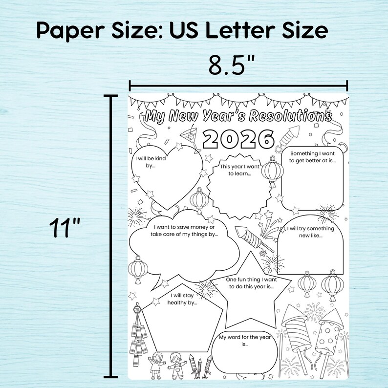 New Year’s Resolutions 2026 Template for Kids, Goal Setting Coloring ...