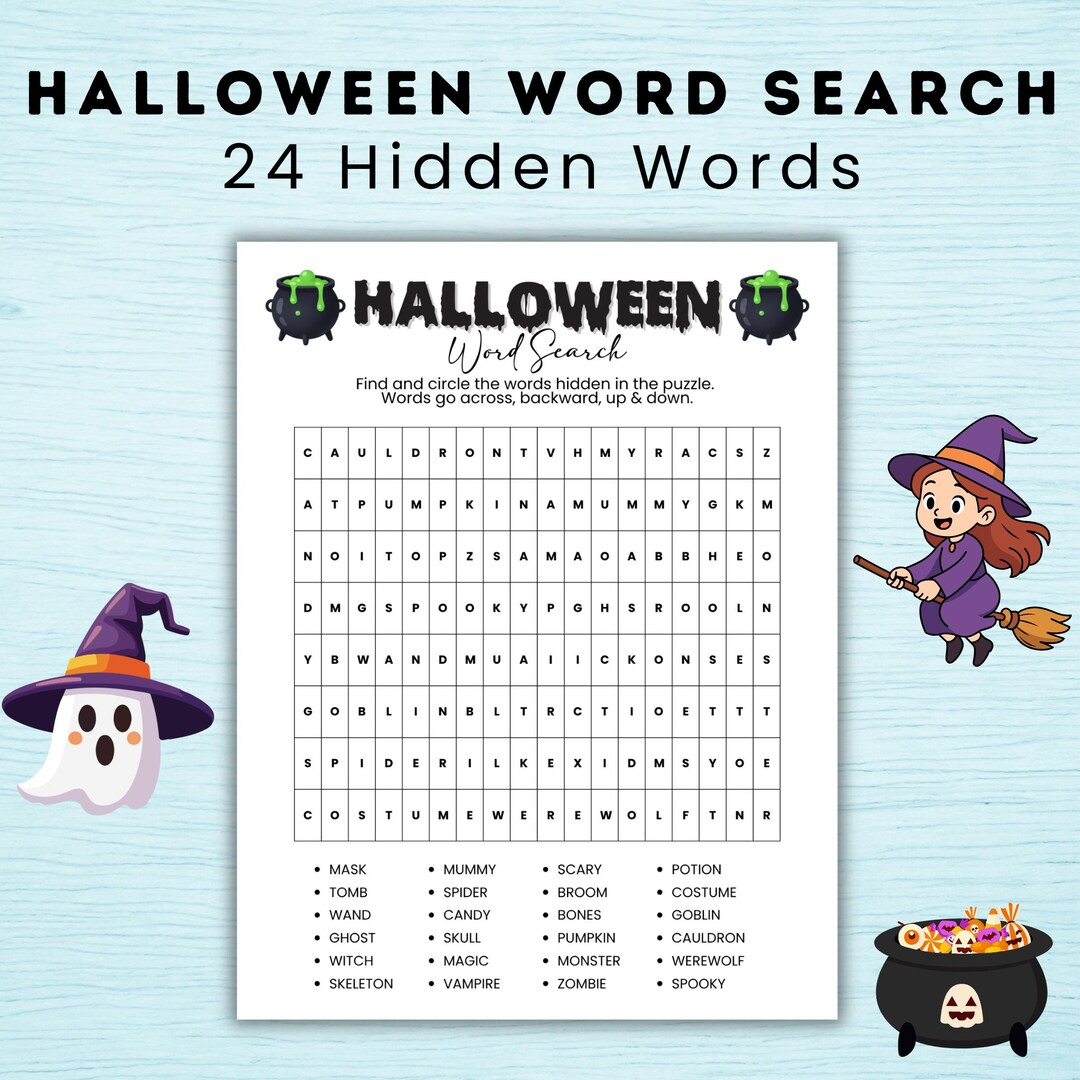 Halloween Word Search Printable, Puzzle Game With Answer Key, Halloween ...
