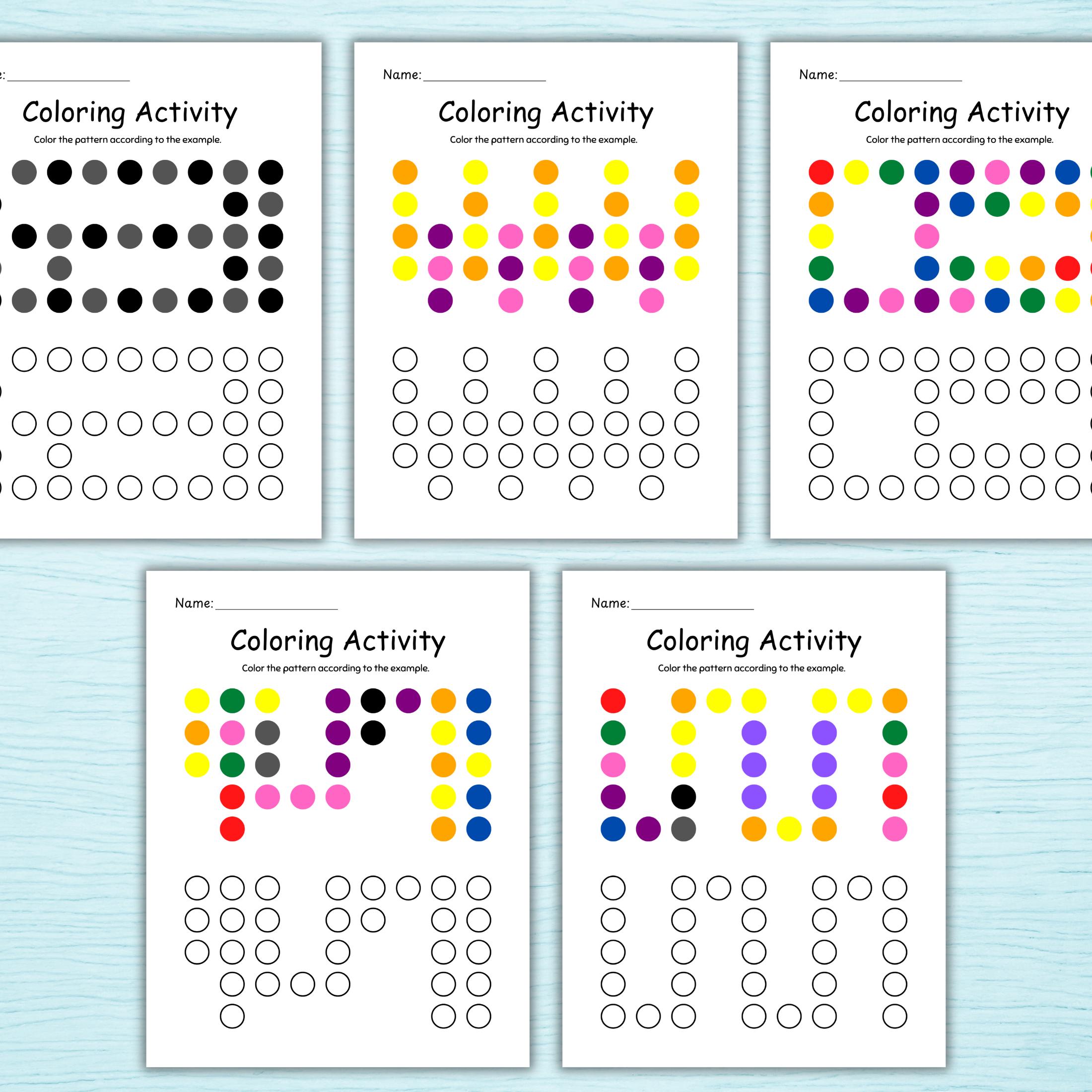 Color Pattern Activity Printable, Dot Coloring Worksheets for Kids ...