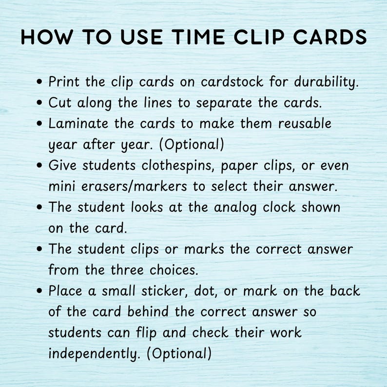 Printable Telling Time Clip Cards: Learning Time Clock Activity Binder ...