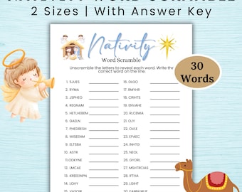 Nativity Word Scramble Game – Christian Christmas Activity, Bible Story Puzzle Worksheet, Sunday School Printable