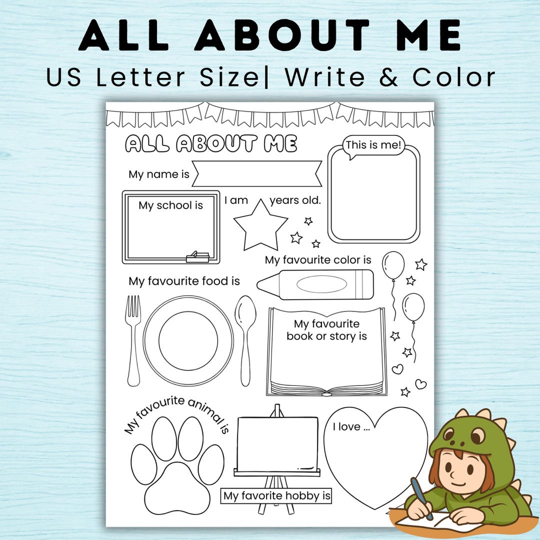 All About Me Coloring Page, Back to School Activity for Kids, Preschool ...