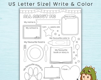 All About Me Coloring Page, Back to School Activity for Kids, Preschool & Kindergarten Activity (Digital Download)