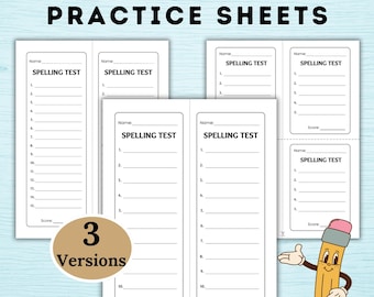 Spelling Practice Sheets Printable , Homeschool & Classroom Writing and Spelling Test (Digital Download)
