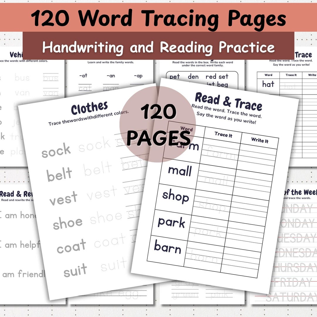 Printable Word Tracing Activity Workbook for Kids | 120+ Pages CVC ...