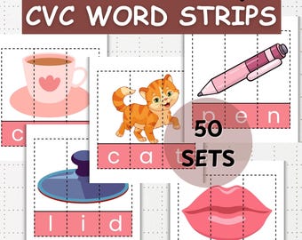 CVC Word Strips: Phonics Puzzle Activity (PDF Downloadable Printable for Kids)