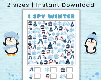Winter Party Game, Winter Activity Worksheet, Count & Find Winter Objects, Preschool and Kindergarten Activity (Digital Download)