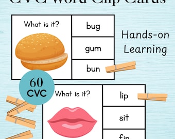 Montessori CVC Word Clip Cards – Printable Phonics Game (PDF)