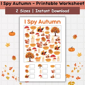 I Spy Game Autumn - Fall Printable | Party Games | Thanksgiving | Preschool & Kindergarten | Activity for kids and adults | Look and Find