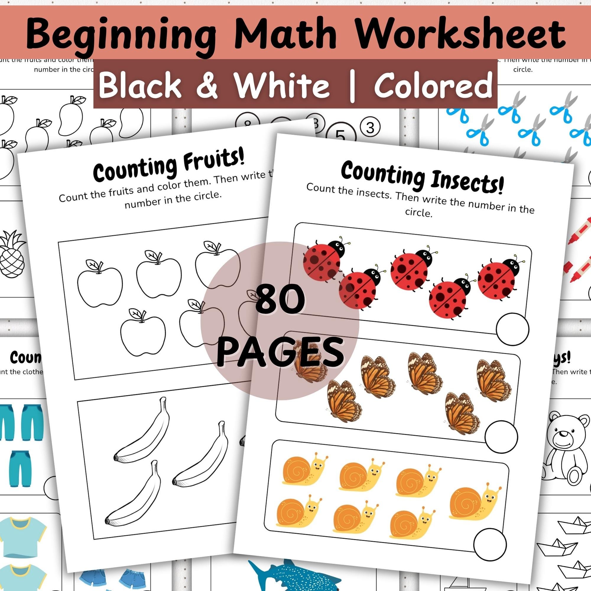 80-Page Counting Worksheet Bundle: Preschool Kindergarten Math (PDF Download)
