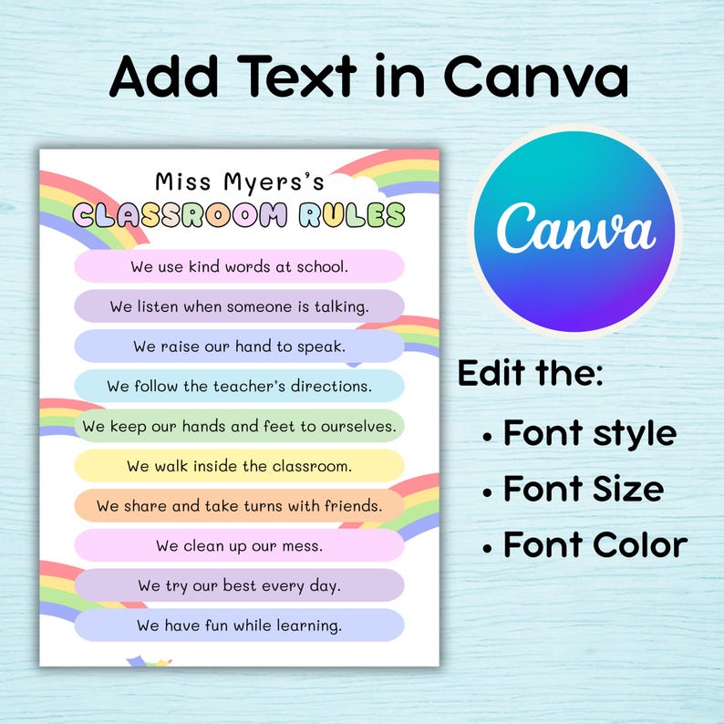Rainbow Pastel Classroom Rules Poster, Editable Teacher Resource ...