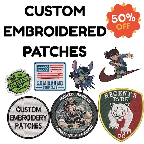 Custom Embroidered Patches, Personalized Logo, Iron On, Velcro Backing