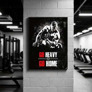 Muscle Bodybuilding Fitness Motivational Quotes Canvas Wall Art | Go Heavy or Go Home |Gym Poster Print for Home Office Workout Room Décor