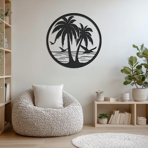 Tropical Palm Tree Metal Wall Decor for Beach Home Style, Coastal Vibes, Office or Patio Accent, 10 Sizes, 5 Color Options Available