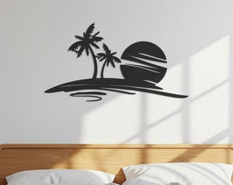 Palm Tree Sunset Metal Wall Art, Coastal Beach Decor
