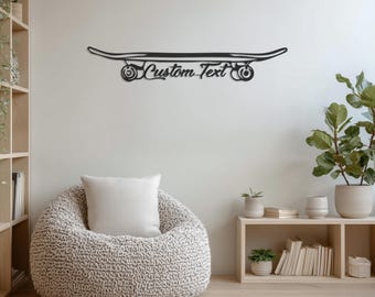 Custom Text Skateboard Metal Wall Art, Teen Room Decor
