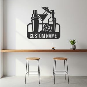 Custom Bar Metal Wall Art, Personalized Cocktail Sign with Name, Bartender Gift for Home Pub, Kitchen or Lounge Decor in 5 Color Options