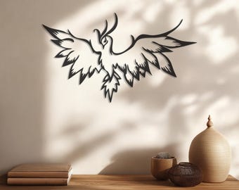 Phoenix Bird Metal Wall Art, Boho Rustic Iron Sculpture