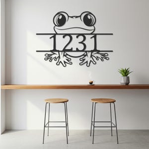 Frog House Number Sign Metal Wall Art, Custom Address Plaque for Porch, Garden Decor, Outdoor Yard Sign, Framed Animal Metal Decor
