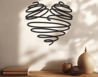 Spiral Heart Metal Wall Art, Modern Line Decor