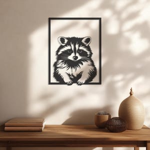 Decorazione da parete a forma di procione, arte in metallo con animali, cartello per cameretta dei bambini in stile bosco, decorazione rustica con animali selvatici, regalo per cameretta, arazzo da parete in stile baita