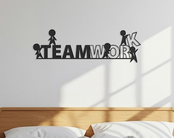 Teamwork Metal Wall Art, Motivational Office Decor, People Silhouette