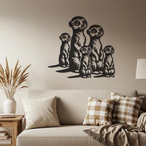 Meerkat Family Metal Wall Art, Cute Animal Silhouette Decor for Living Room or Nursery, Minimalist Wildlife Iron Sign, 5 Color Options