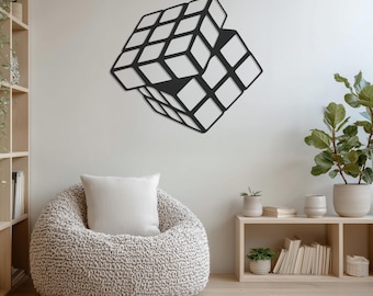 Geometric Cube Metal Wall Art, Rubik's Cube Decor
