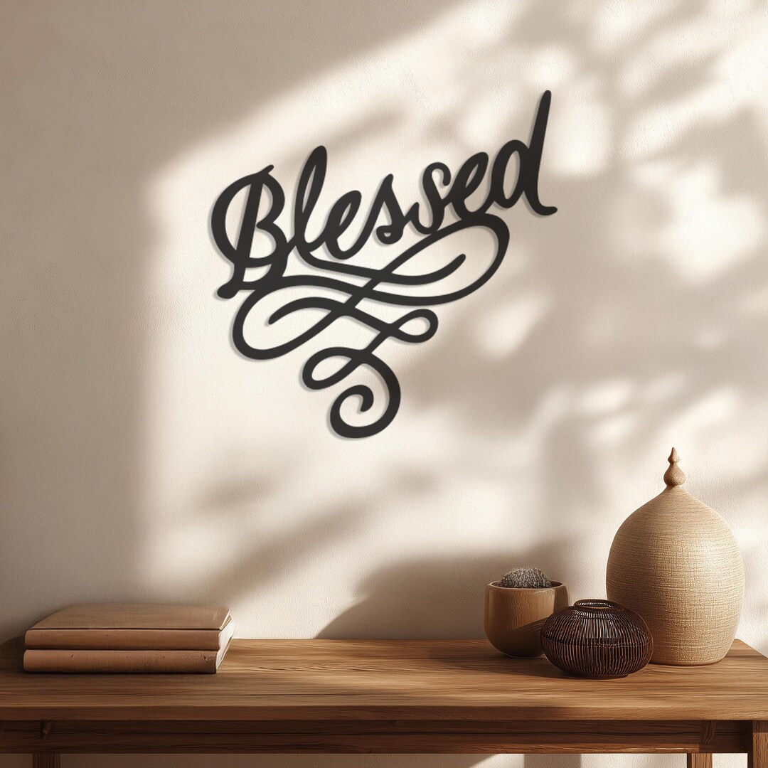 Very Blessed Script Blessed Script Wall Art Metal Sign – Inspirational Word Decor for ...