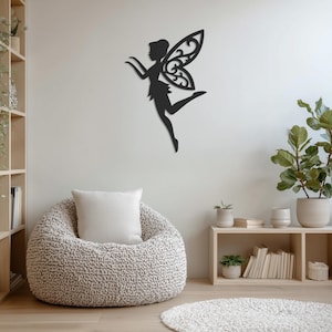 Whimsical Fairy Metal Wall Art, Flying Girl Silhouette with Elegant Wings, Magical Iron Decor for Nursery, Kids Room or Fantasy Gift Idea