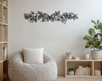 Black Metal Butterfly Floral Wall Art, Nature-Inspired Hanging Decor